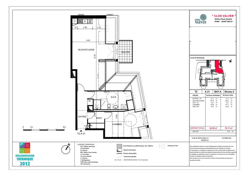 Appartement - 63 m² - 2 pièces