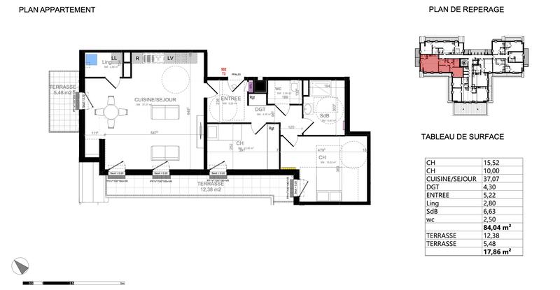 Appartement - 84 m² - 3 pièces