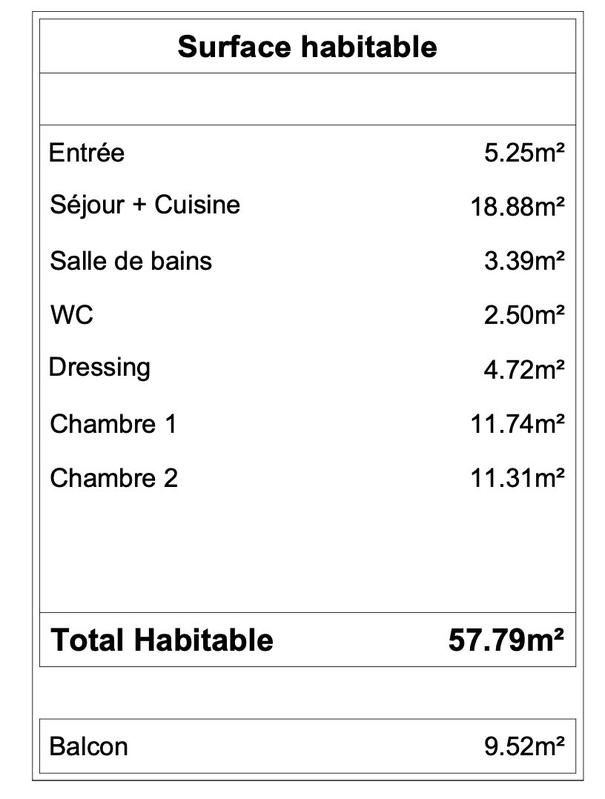 Appartement - 58 m² - 3 pièces