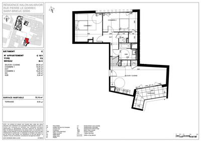 Appartement - 75 m² - 3 pièces