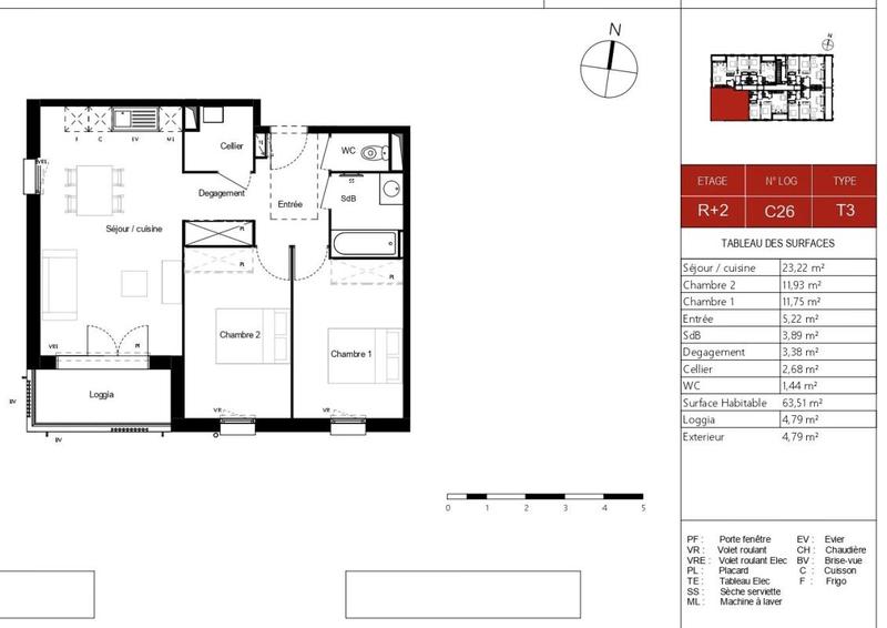 Appartement - 63 m² - 3 pièces
