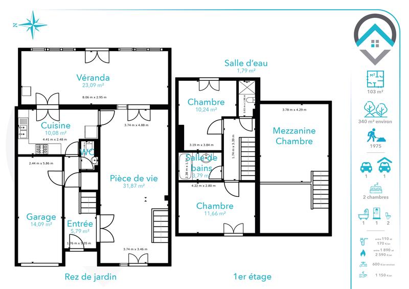 Maison - 103 m² - 5 pièces