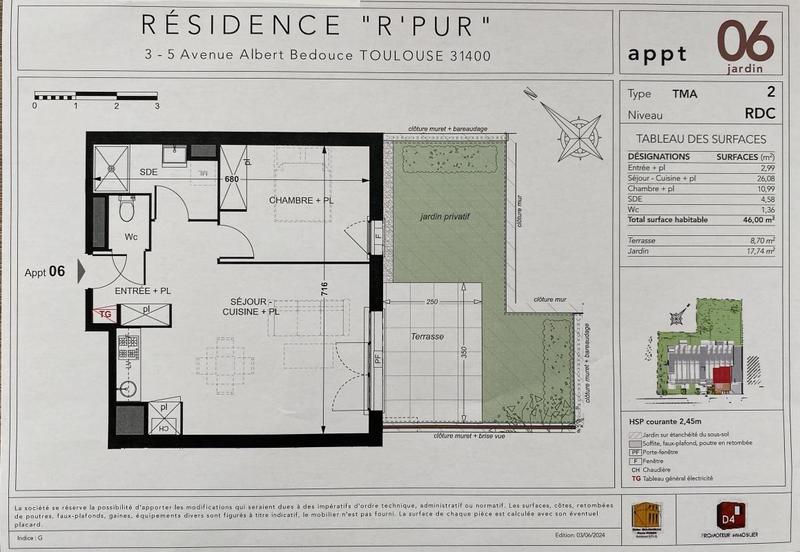 Appartement - 45 m² - 2 pièces