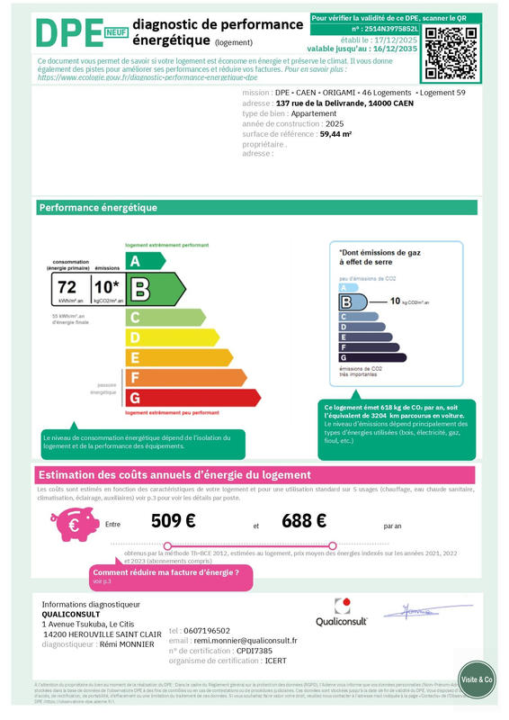 Appartement - 59 m² - 3 pièces