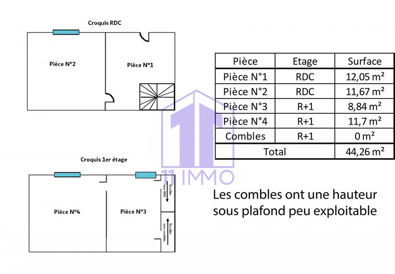 Maison ancienne - 44 m² - 2 pièces