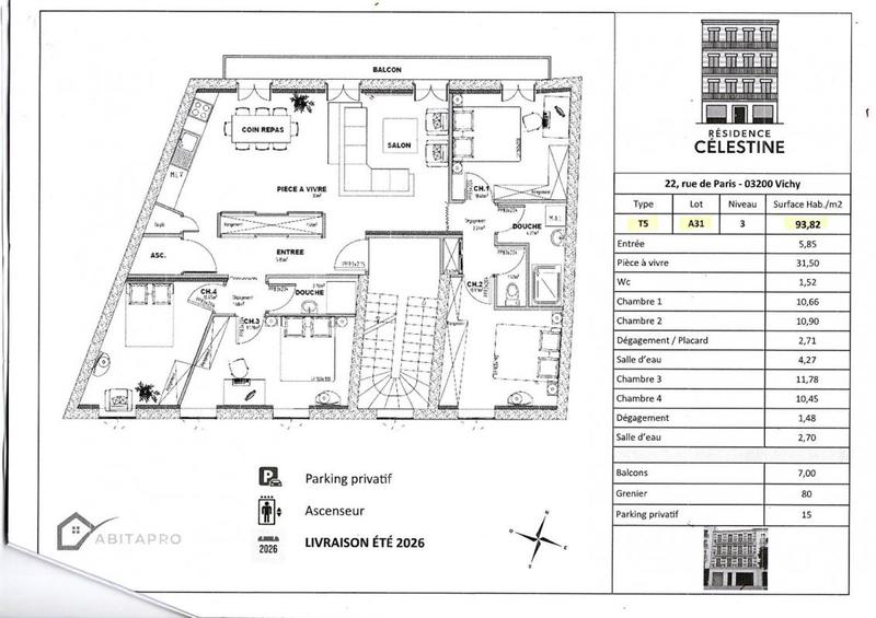 Appartement - 97 m² - 5 pièces