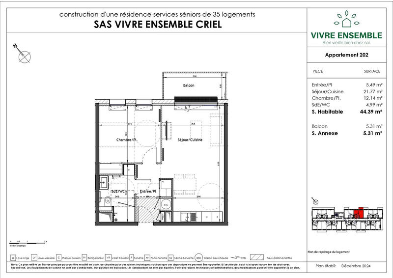 Appartement - 44 m² - 2 pièces