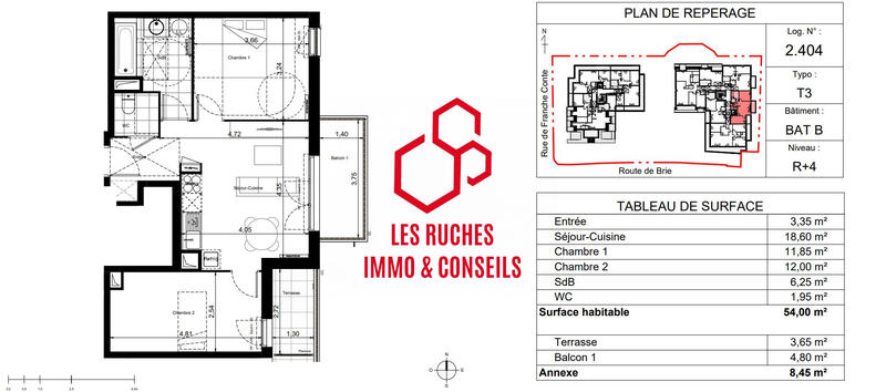 Appartement - 54 m² - 3 pièces