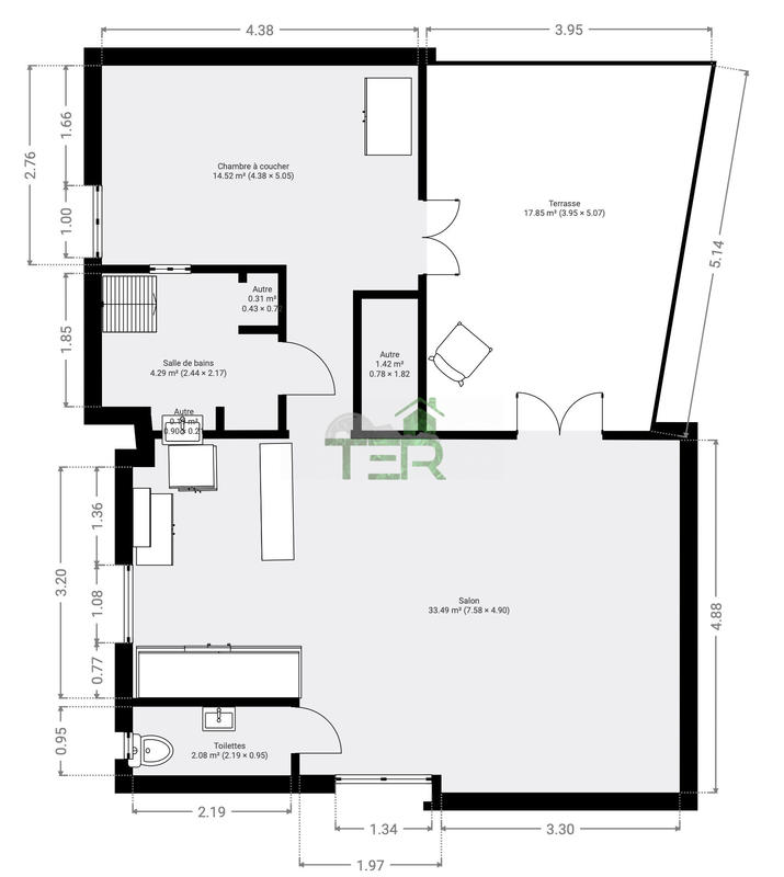 Appartement - 58 m² - 2 pièces