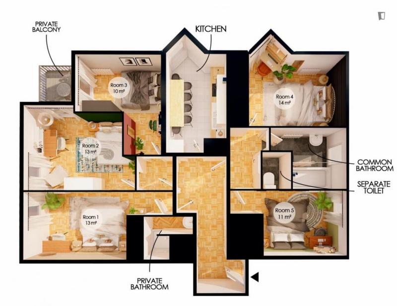 Chambre - 10 m² - 5 pièces