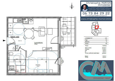 Appartement - 43 m² - 2 pièces