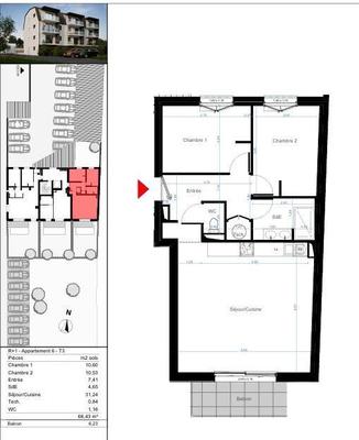 Appartement - 69 m² - 3 pièces