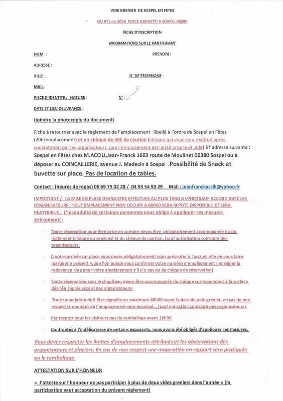 Vide grenier sospel en fêtes