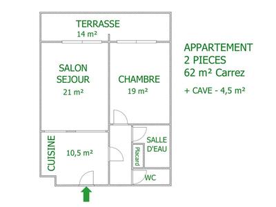 Appartement - 62 m² - 2 pièces