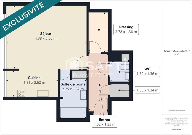 Appartement - 50 m² - 1 pièce