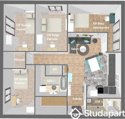 Chambre - 11 m² - 1 pièce