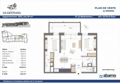 Appartement - 54 m² - 3 pièces
