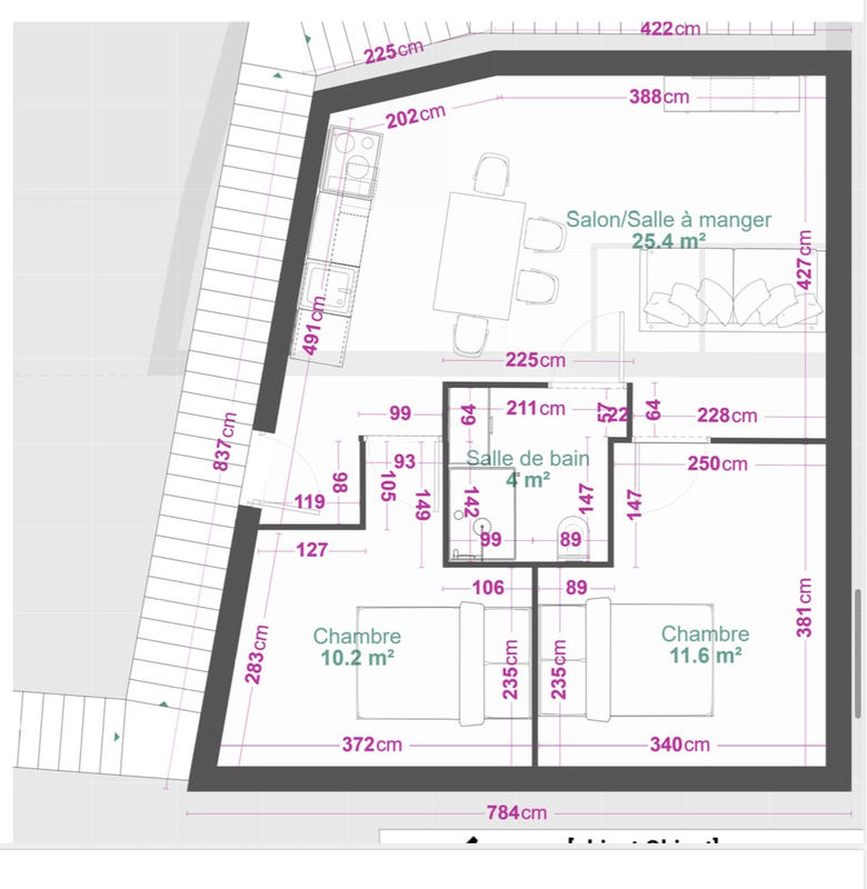 Appartement - 50 m² - 2 pièces