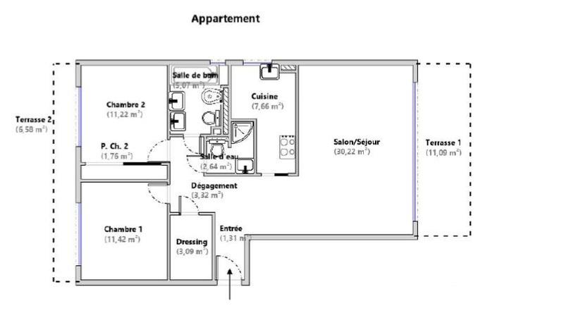 Appartement - 78 m² - 3 pièces