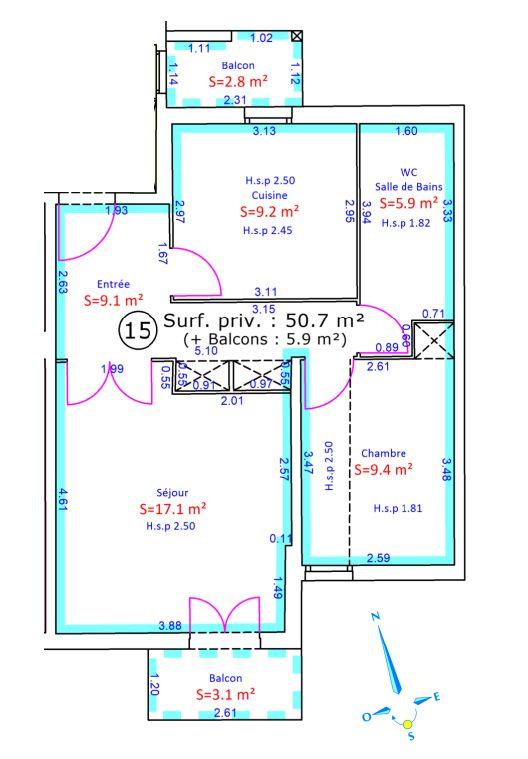 Appartement - 50 m² - 2 pièces