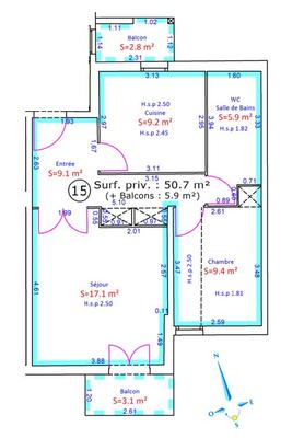 Appartement - 50 m² - 2 pièces
