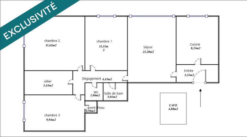 Appartement - 80 m² - 4 pièces