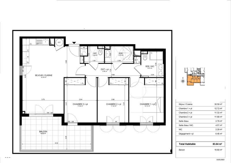 Appartement - 84 m² - 4 pièces