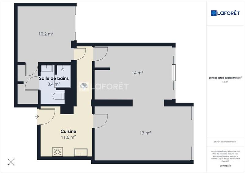 Appartement - 59 m² - 2 pièces