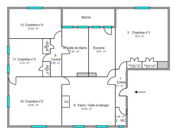 Appartement - 99 m² - 5 pièces