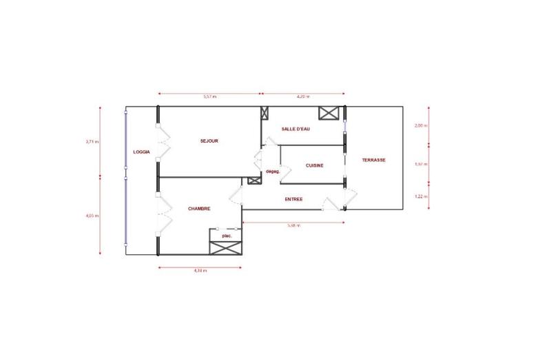 Appartement - 60 m² - 2 pièces