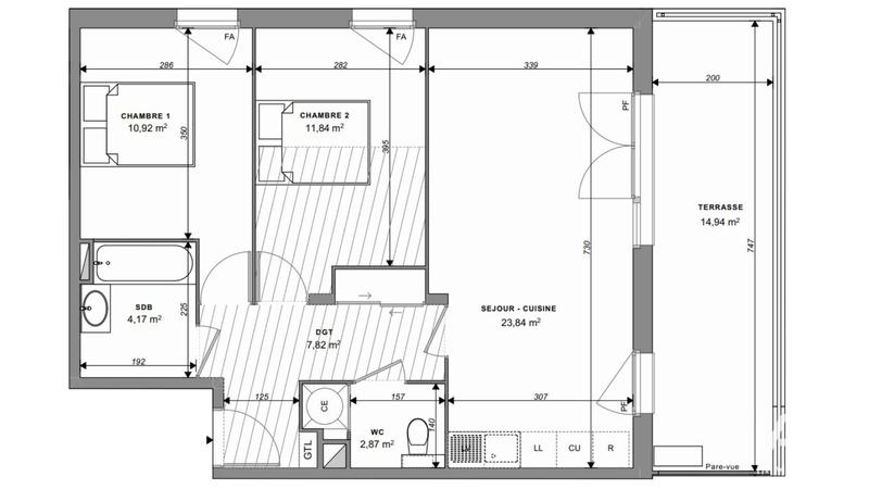 Appartement - 61 m² - 3 pièces