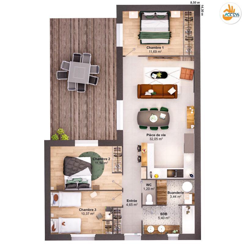 Maison - 80 m² - 5 pièces