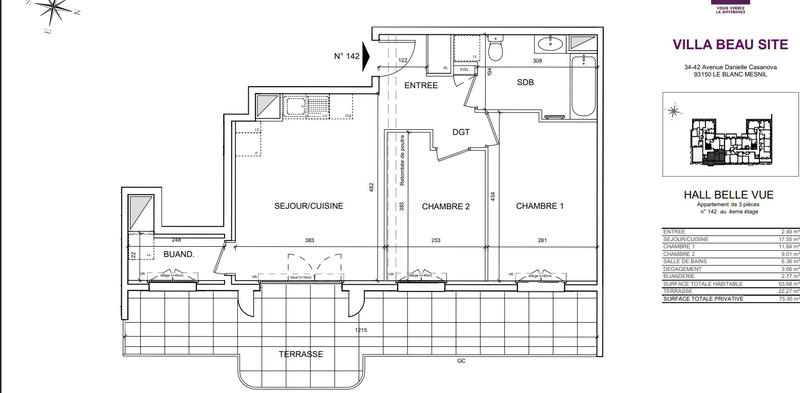 Appartement - 53 m² - 3 pièces