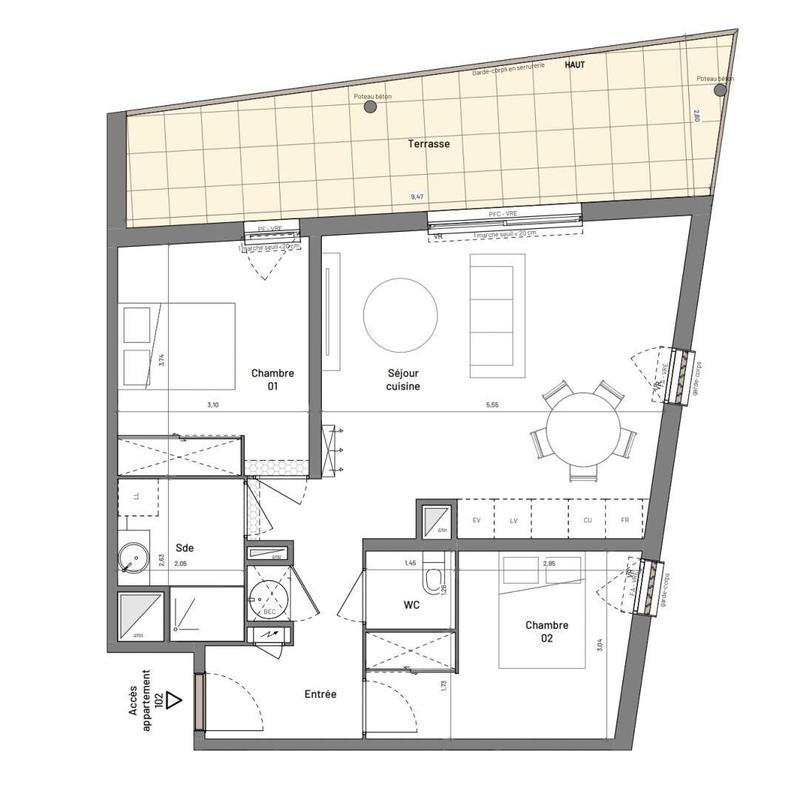 Appartement - 66 m² - 3 pièces