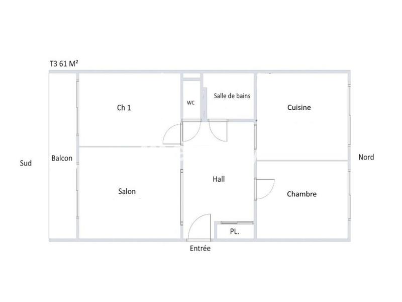 Appartement - 61 m² - 3 pièces