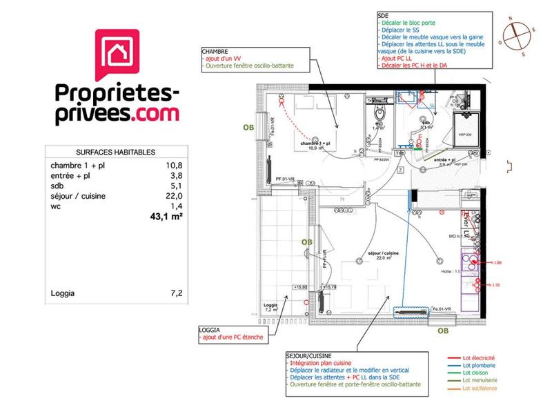 Appartement - 43 m² - 2 pièces