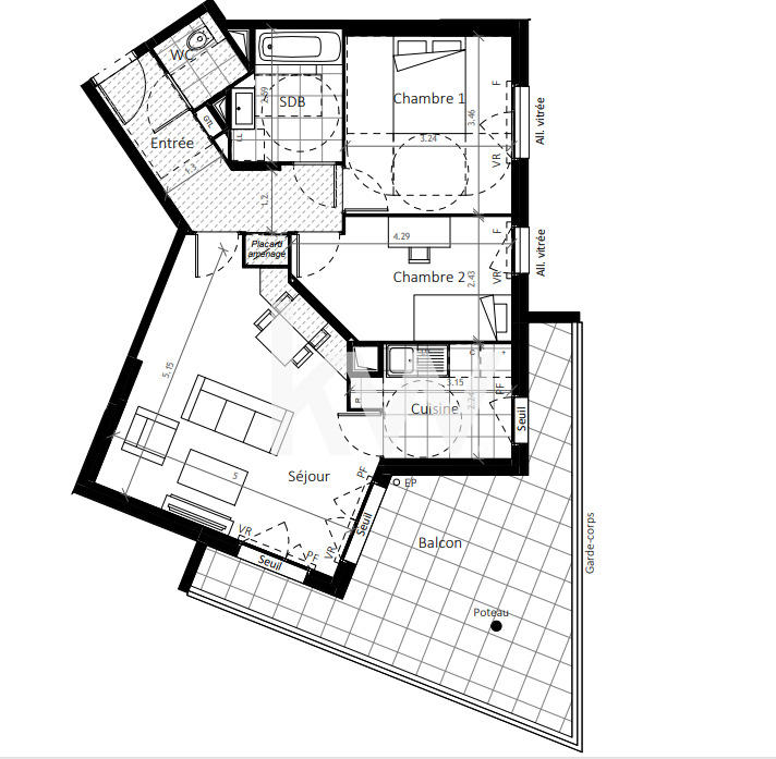 Appartement - 64 m² - 3 pièces