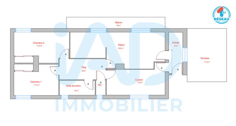 Appartement - 80 m² - 4 pièces
