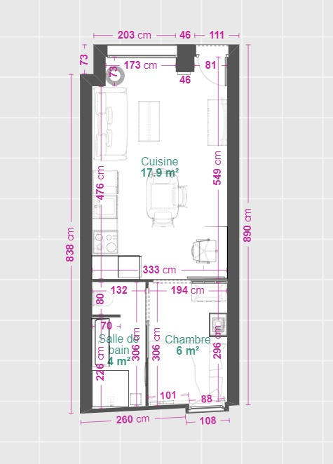 Appartement - 28 m² - 1 pièce