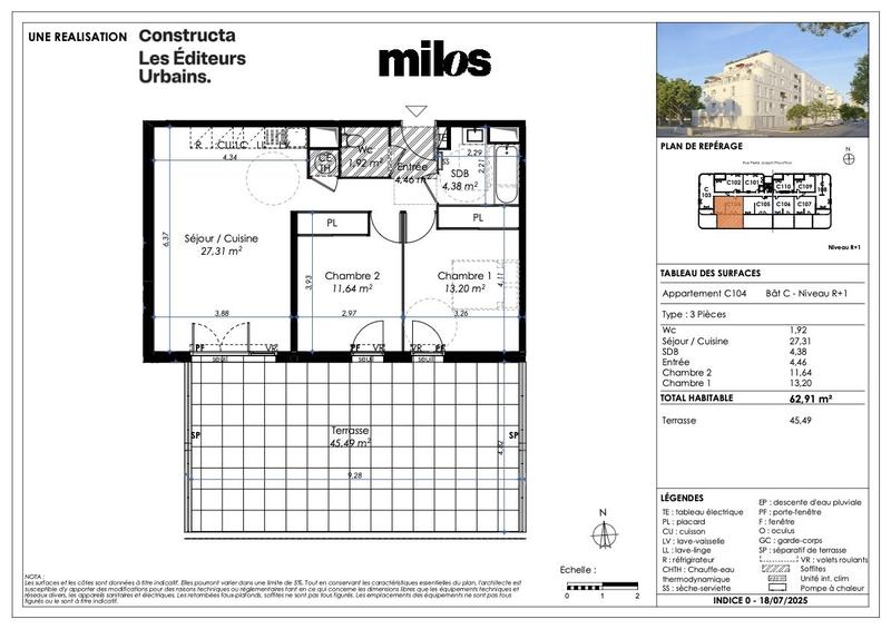 Appartement - 62 m² - 3 pièces