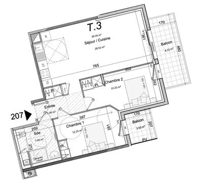 Appartement - 65 m² - 3 pièces