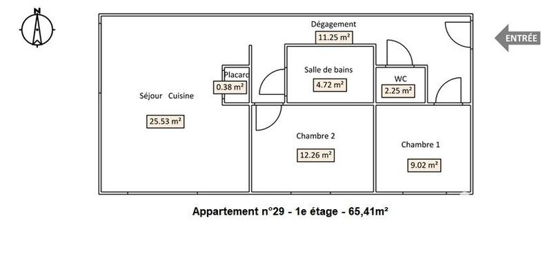 Appartement - 66 m² - 3 pièces