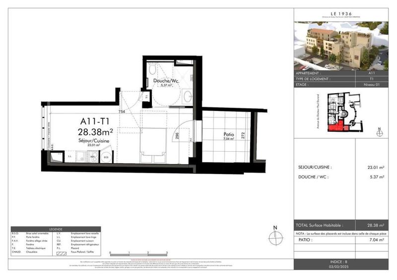 Studio - 28 m² - 1 pièce