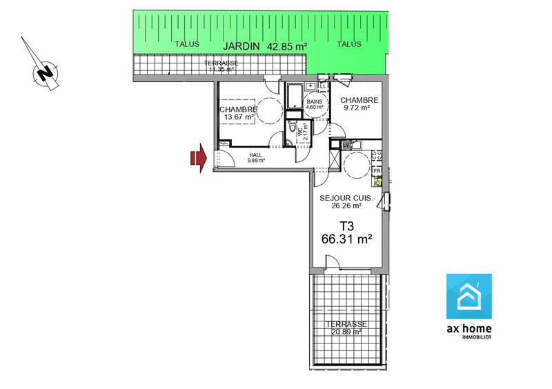 Appartement - 66 m² - 3 pièces