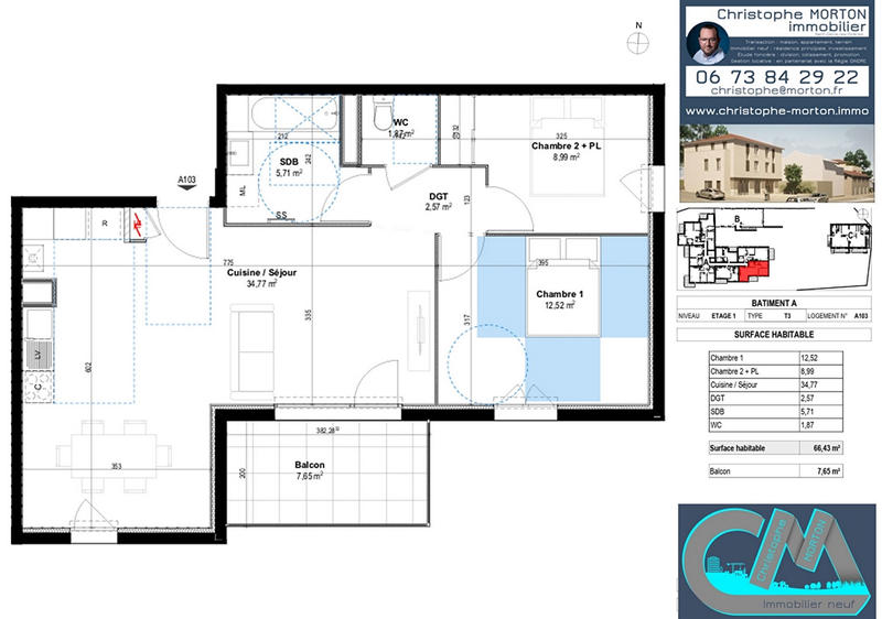 Appartement - 66 m² - 3 pièces