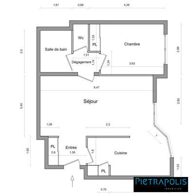 Appartement - 55 m² - 2 pièces