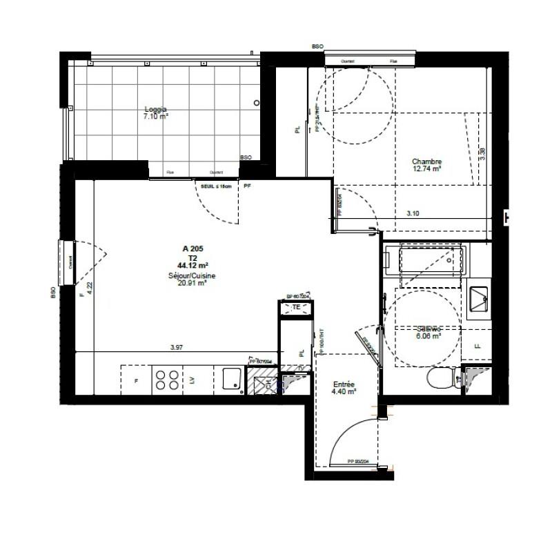 Appartement - 44 m² - 2 pièces