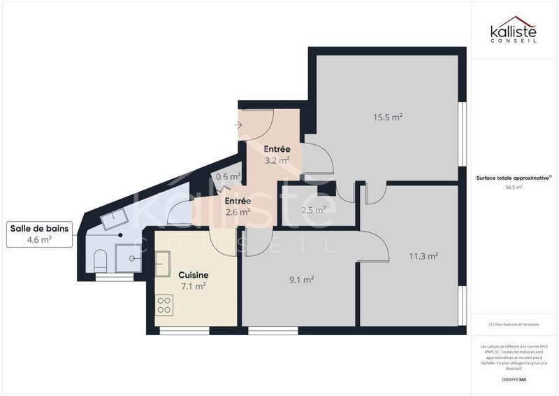 Appartement - 56 m² - 3 pièces