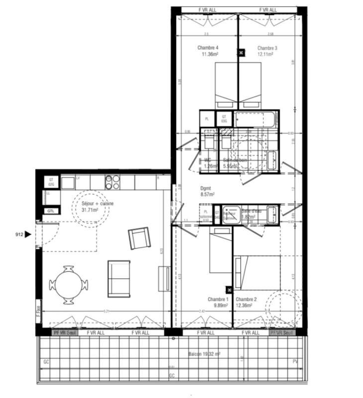 Appartement - 94 m² - 5 pièces
