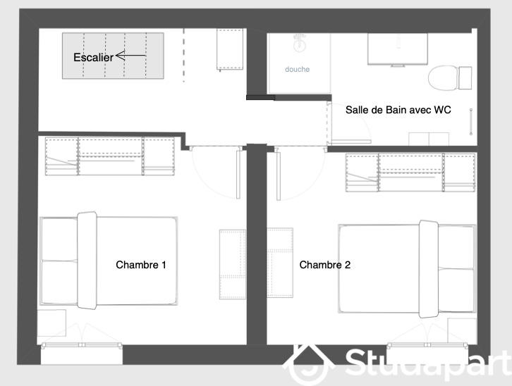 Chambre - 10 m² - 1 pièce